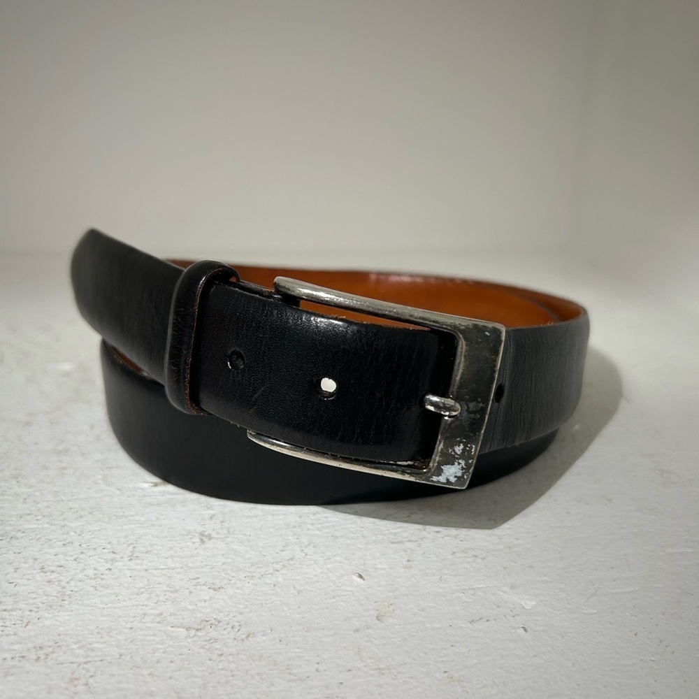 Martin Dingman Black Leather Genuine  Belt with Silver Buckle